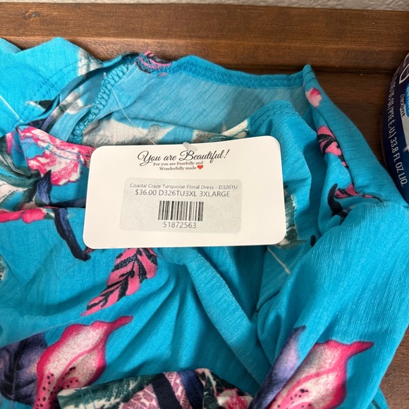 Tee for the Soul Coastal Craze Turquoise Floral Dress 3X - Picture 6 of 7